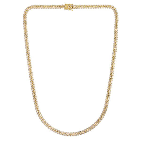 Classic Miami Cuban White Pave Solid Chain in 14k Yellow Gold (5.00 mm) - Image 3
