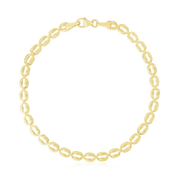 14k Yellow Gold High Polish Textured Puffed Oval Link Bracelet  (3.80 mm) - Image 2