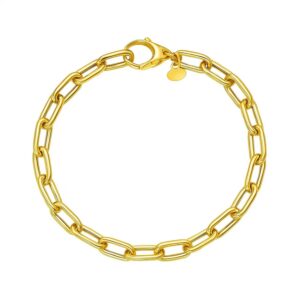14K Yellow Gold Charm Lock Paperclip Chain Bracelet