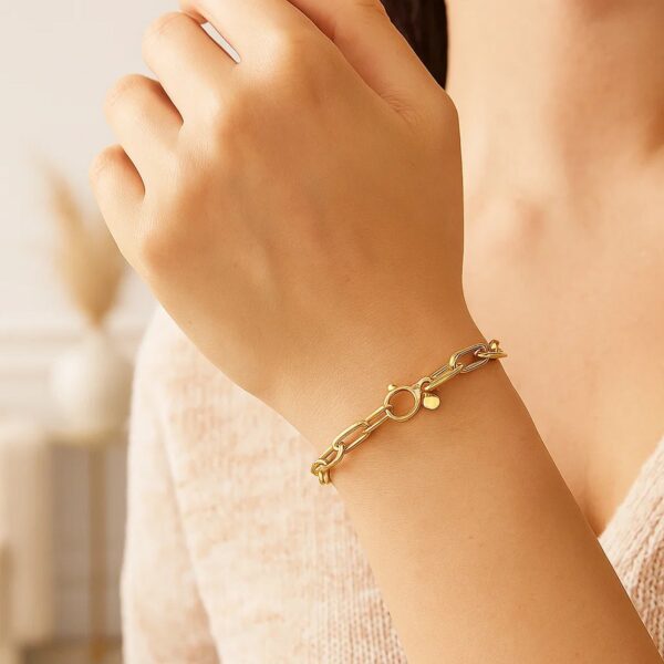 14K Yellow Gold Charm Lock Paperclip Chain Bracelet - Image 2