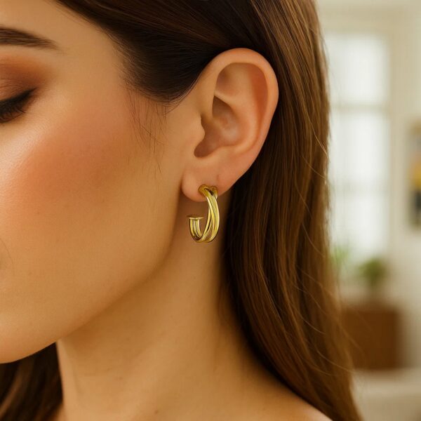 14k Yellow Gold Crossover Hoops - Image 3