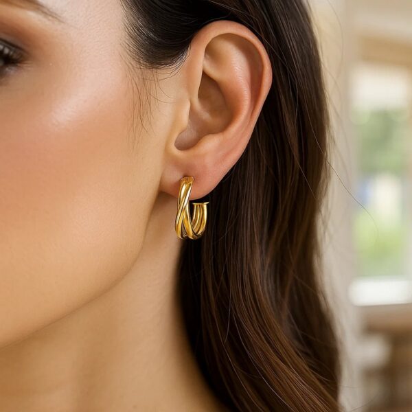 14k Yellow Gold Crossover Hoops - Image 4
