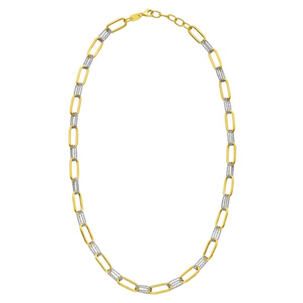 14K Two Tone Gold Diamante Paperclip Necklace (6.20 mm) - Image 2