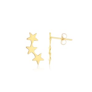 14K Yellow Gold Star Climber Stud Earrings