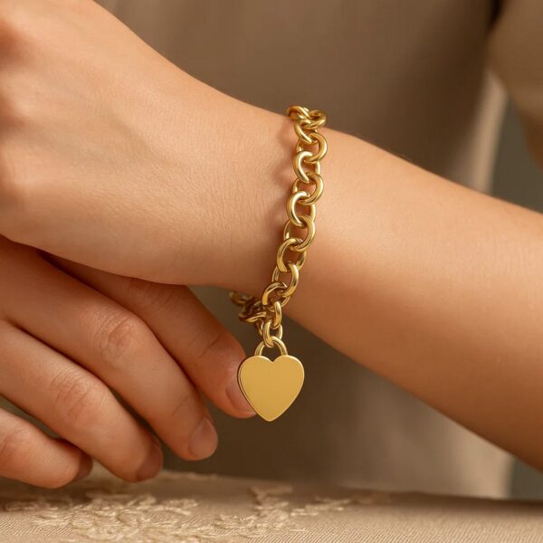 Heart Tag with Rolo Link Bracelet in 14K Yellow Gold (11.40 mm) - Image 5