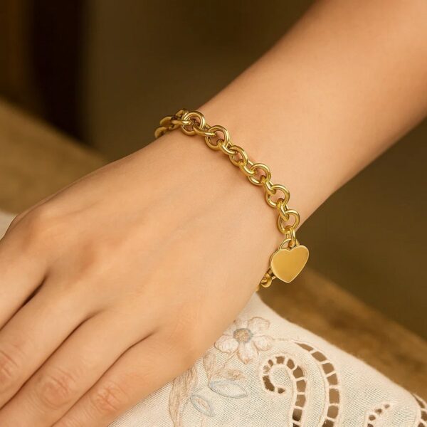 Heart Tag with Rolo Link Bracelet in 14K Yellow Gold (11.40 mm) - Image 6