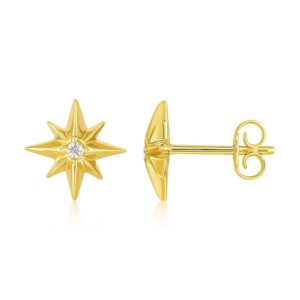 14K Yellow Gold High Polish North Star Diamond Earrings