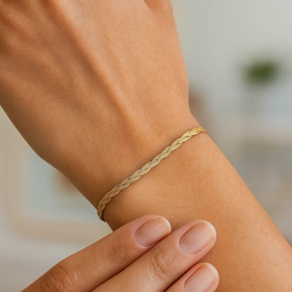 14k Yellow Gold Braided Herringbone Bracelet (3.20 mm) - Image 2