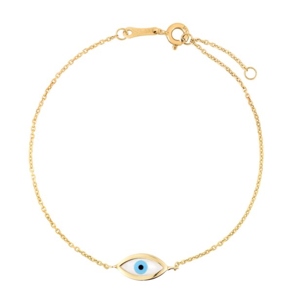 14k Yellow Gold MOP Evil Eye Bracelet (1.00 mm) - Image 2