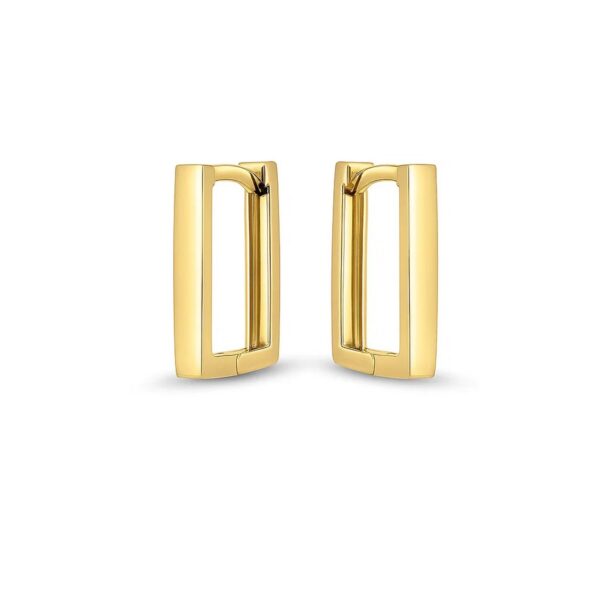 14k Yellow Gold Rectangle Huggie Hoops - Image 2