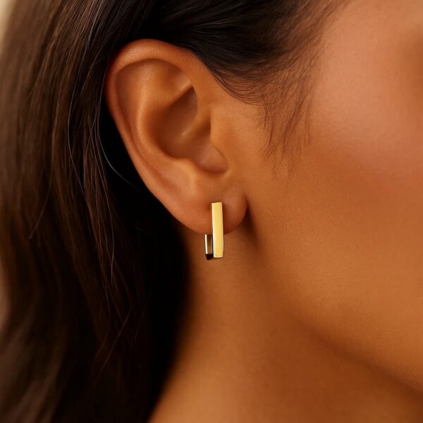 14k Yellow Gold Rectangle Huggie Hoops - Image 4