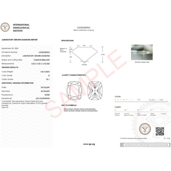 1 1/2 Carat Cushion Lab Grown IGI G/VS1 Diamond Solitaire Ring in 10K White Gold - Image 2