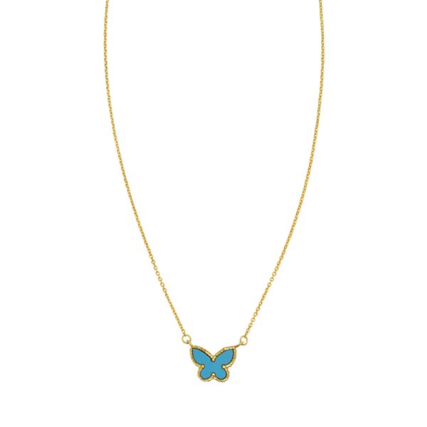 14K Yellow Gold Primavera Turquoise Butterfly Necklace - Image 2