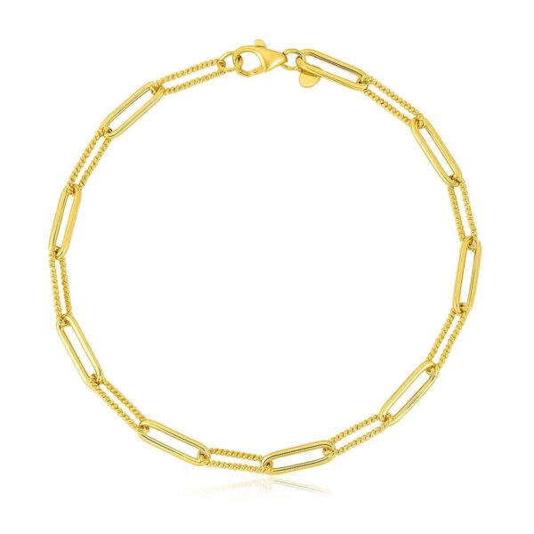 14k Yellow Gold High Polish Alternating Bead Paperclip Bracelet  (3.50 mm) - Image 2