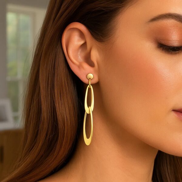 14k Yellow Gold Italian Oval Link Earrings - Image 2