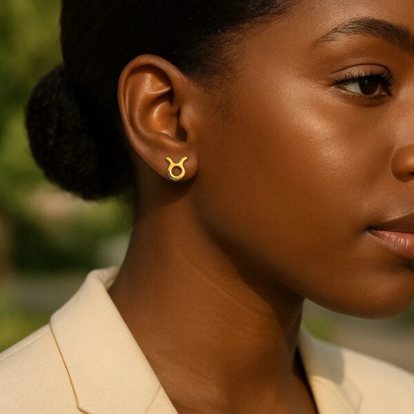 14K Yellow Gold Taurus Stud Earrings - Image 2