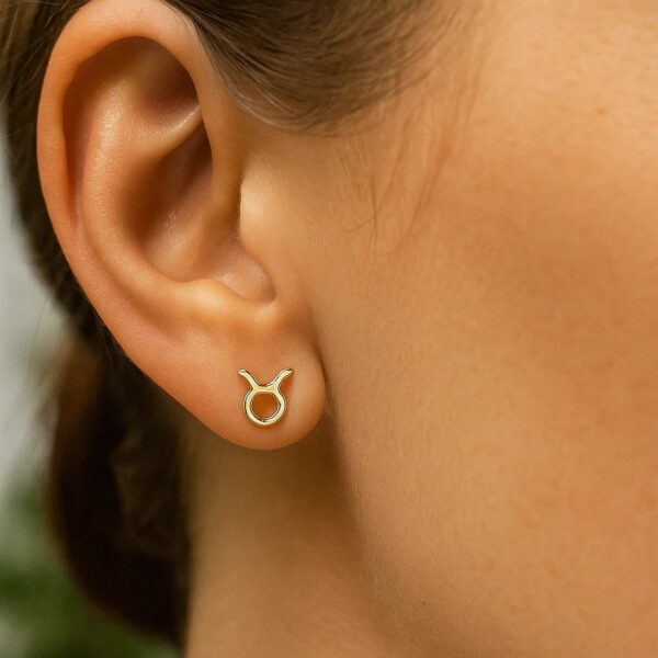 14K Yellow Gold Taurus Stud Earrings - Image 3