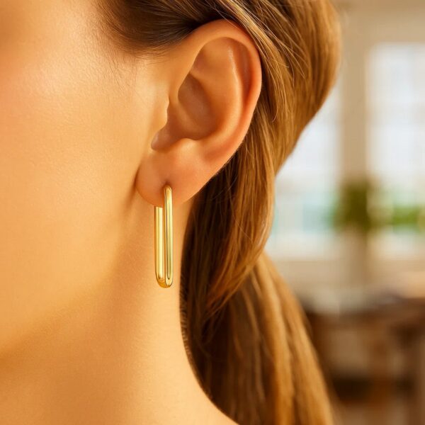 14k Yellow Gold Endless Rectangle Hoops - Image 5