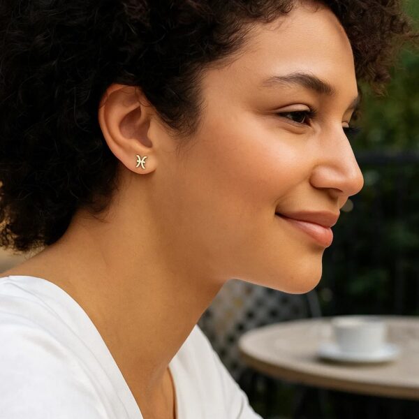 14K Yellow Gold Pisces Stud Earrings - Image 2