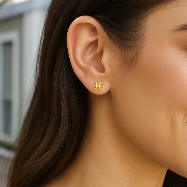 14K Yellow Gold Pisces Stud Earrings - Image 3