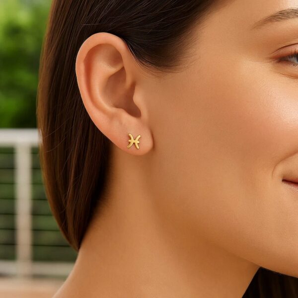 14K Yellow Gold Pisces Stud Earrings - Image 4