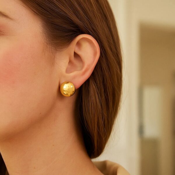 Puffed Up Button Stud Earrings in 14K Yellow Gold - Image 3