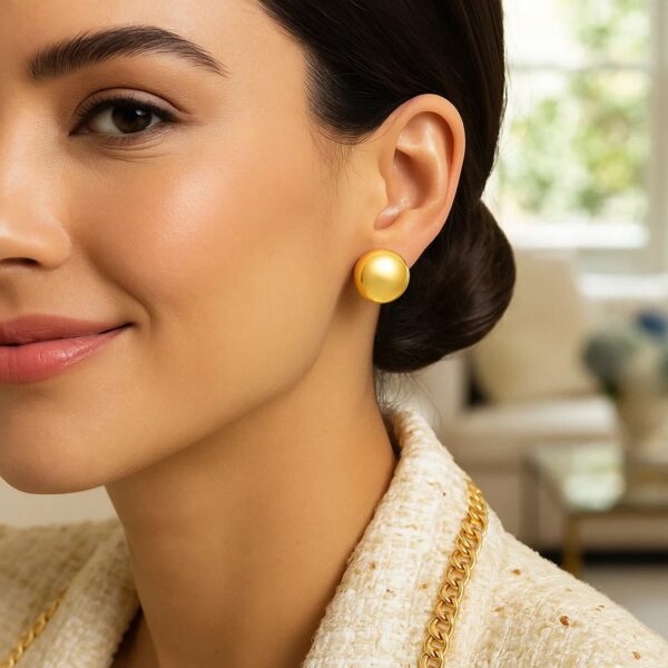 Puffed Up Button Stud Earrings in 14K Yellow Gold - Image 4