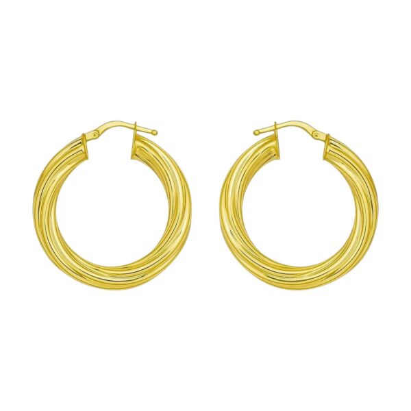 14K Yellow Gold Full Twist Medium Hoop Earrings - Image 2