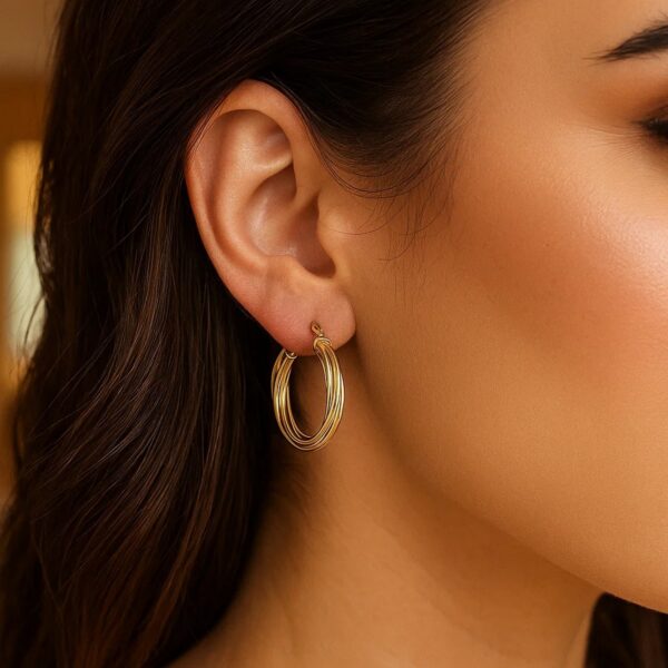 14K Yellow Gold Full Twist Medium Hoop Earrings - Image 3