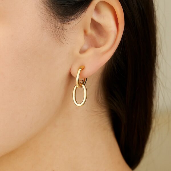 14K Yellow Gold Interlocking Drop Hoop Earrings - Image 2