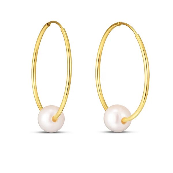 14k Yellow Gold Round Endless Pearl Earring(1x25mm) - Image 2