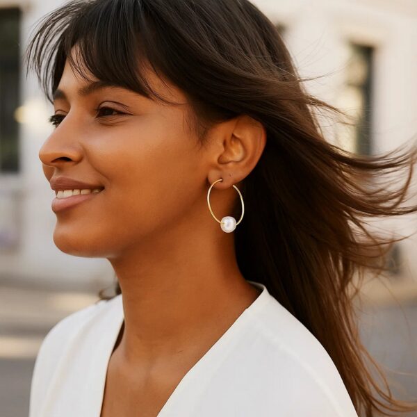 14k Yellow Gold Round Endless Pearl Earring(1x25mm) - Image 4