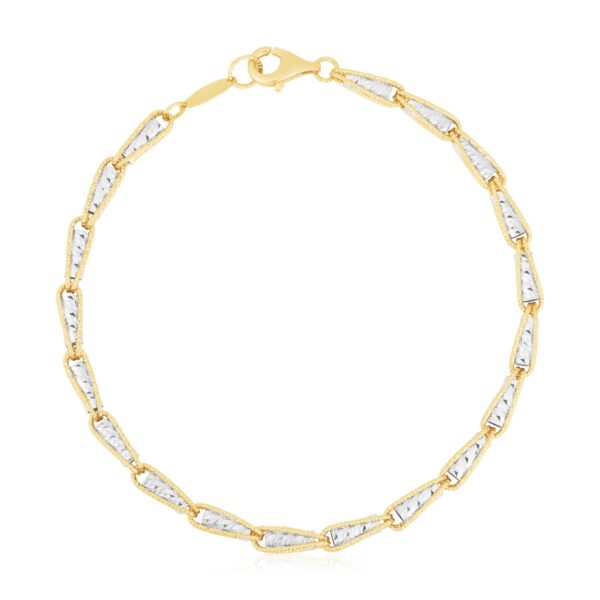 14k Two Tone Gold High Polish Diamond Cut Link Chain Bracelet (3.20 mm) - Image 2