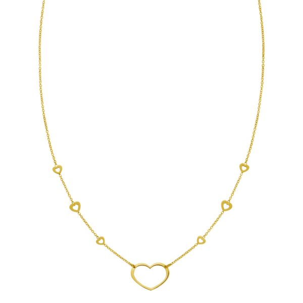 14K Yellow Gold Open Heart Station Necklace