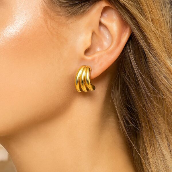 14K Yellow Gold Triple Row Splayed Hoop Earrings - Image 3