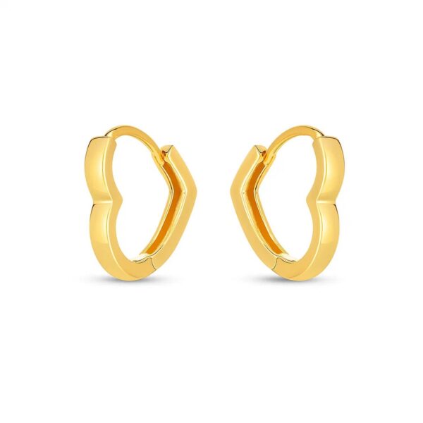 14k Yellow Gold Heart Huggie Hoops - Image 2