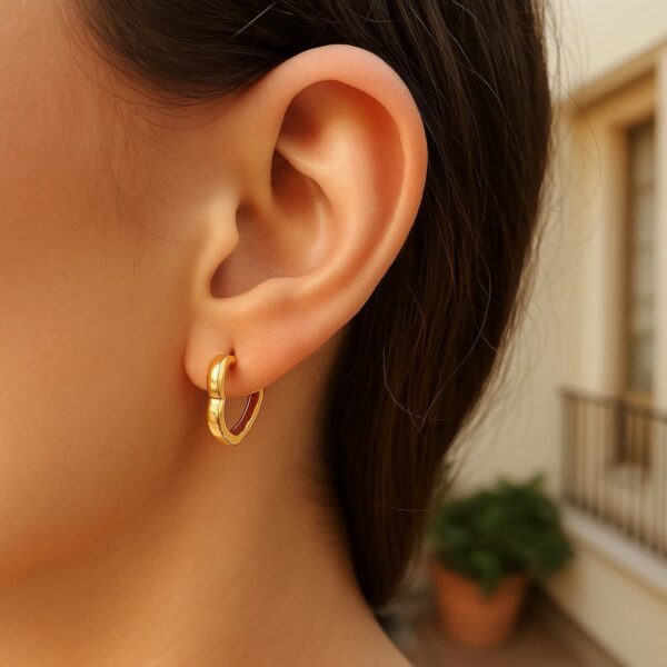 14k Yellow Gold Heart Huggie Hoops - Image 3