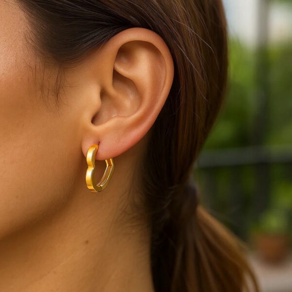 14k Yellow Gold Heart Huggie Hoops - Image 4