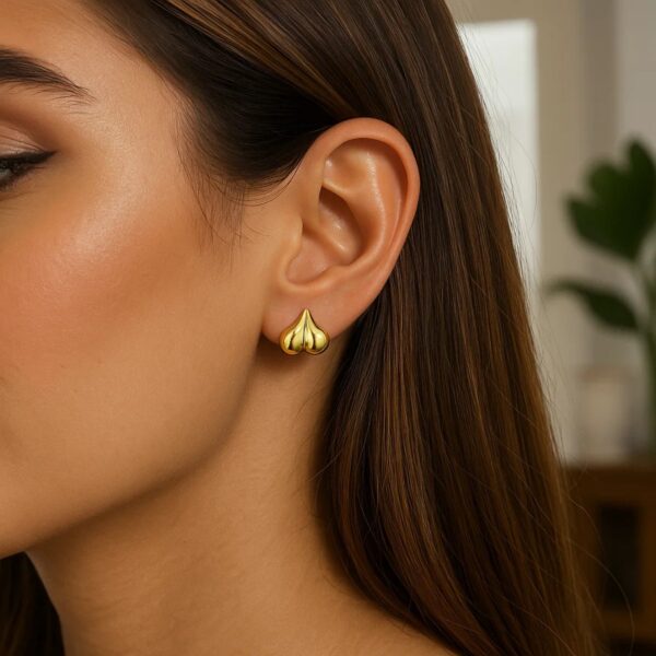 14K Yellow Gold Puffed Bubble Heart Stud Earrings - Image 2