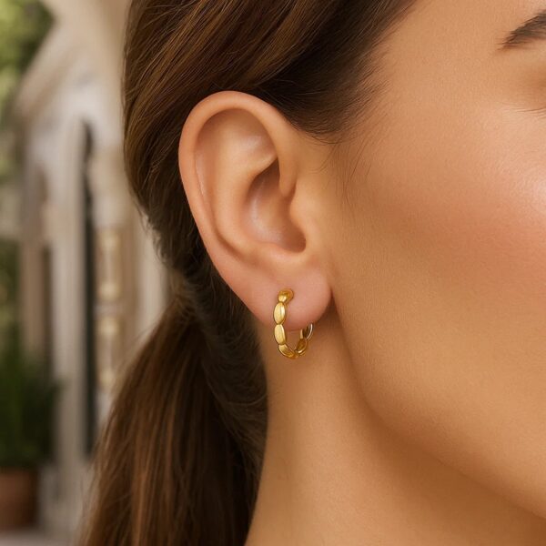 Medium Rice Hoop Earrings in 14K Yellow Gold - Image 4