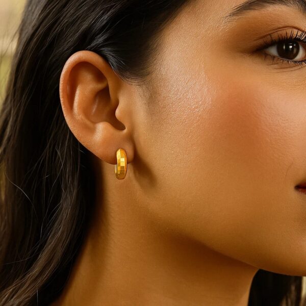 14K Yellow Gold Checkerboard Huggie Hoop Earrings - Image 2