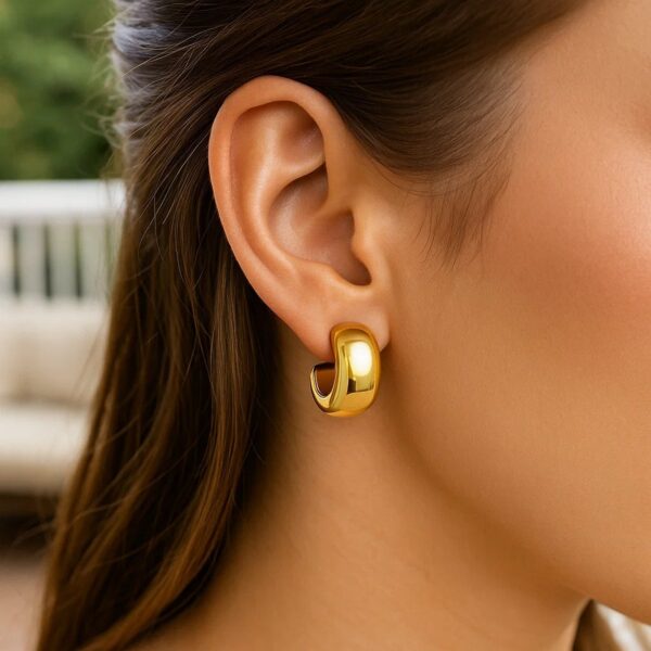 14K Yellow Gold Polished C Hoop Huggie Earrings - Image 2