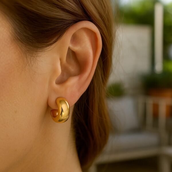 14K Yellow Gold Polished C Hoop Huggie Earrings - Image 3