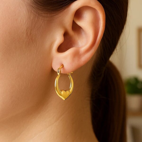 Small Heart Hoop Earrings in 14K Yellow Gold - Image 2