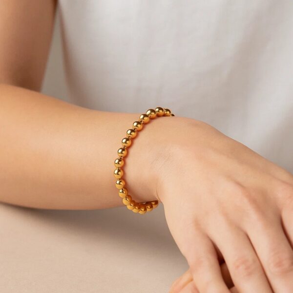 Polished 7mm Bead Bracelet in 14K Yellow Gold - Image 5