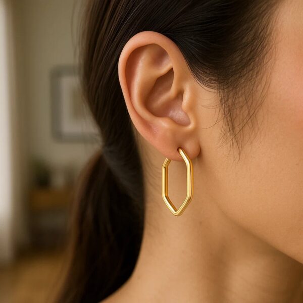 14k Yellow Gold Endless Hexagon Hoop Earrings - Image 4