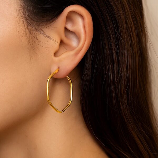 14K Yellow Gold Hexagon Hoop Rounded Edge Earrings - Image 4