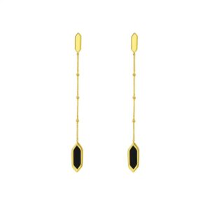 14K Yellow Gold Hexagon Onyx Drop Earrings