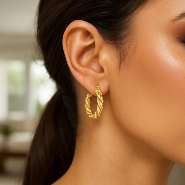 14k Yellow Gold Rope Hoop Earrings - Image 4