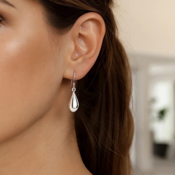 Sterling Silver Polished Puffed Teardrop Dangle Earrings - Image 2